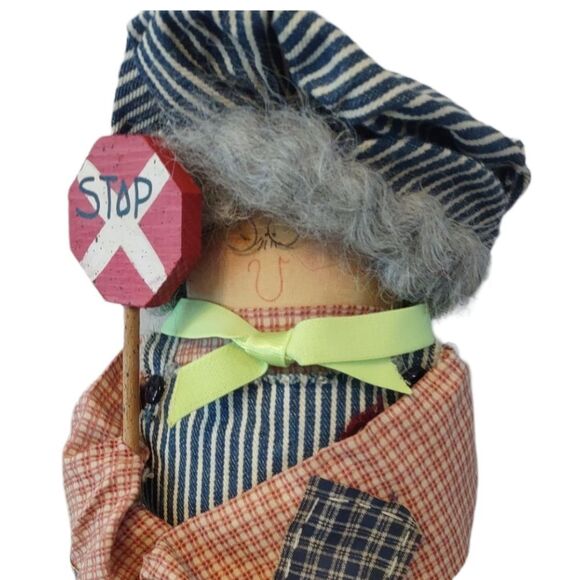 Attic Babies Marty Maschino Rag Doll Stop Sign Handcrafted Tea Stained Muslin - Picture 7 of 9